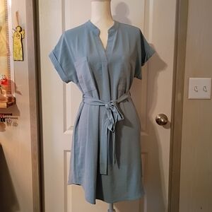 Wedgewood Blue Short Sleeve Dress with Belt